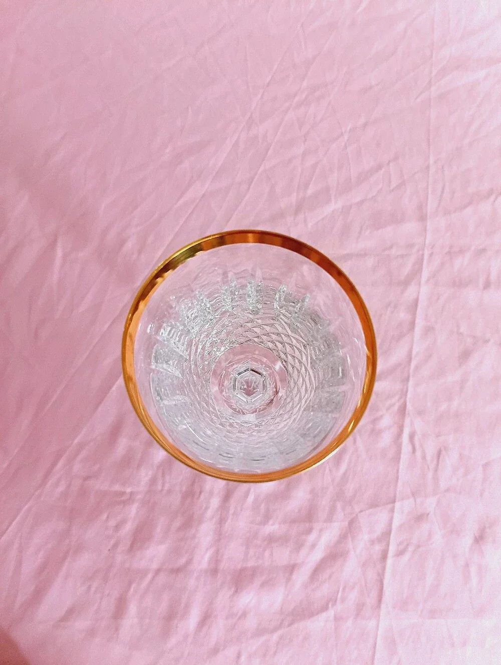 Wedgwood Crystal Wine Glass Gold Rim Diamond Cut Pattern Starburst Base